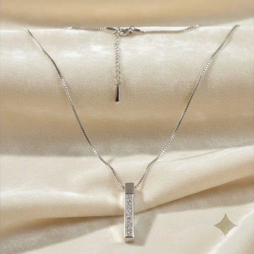 QDORA Silver Stainless Steel Stone Bar Pendant image 2
