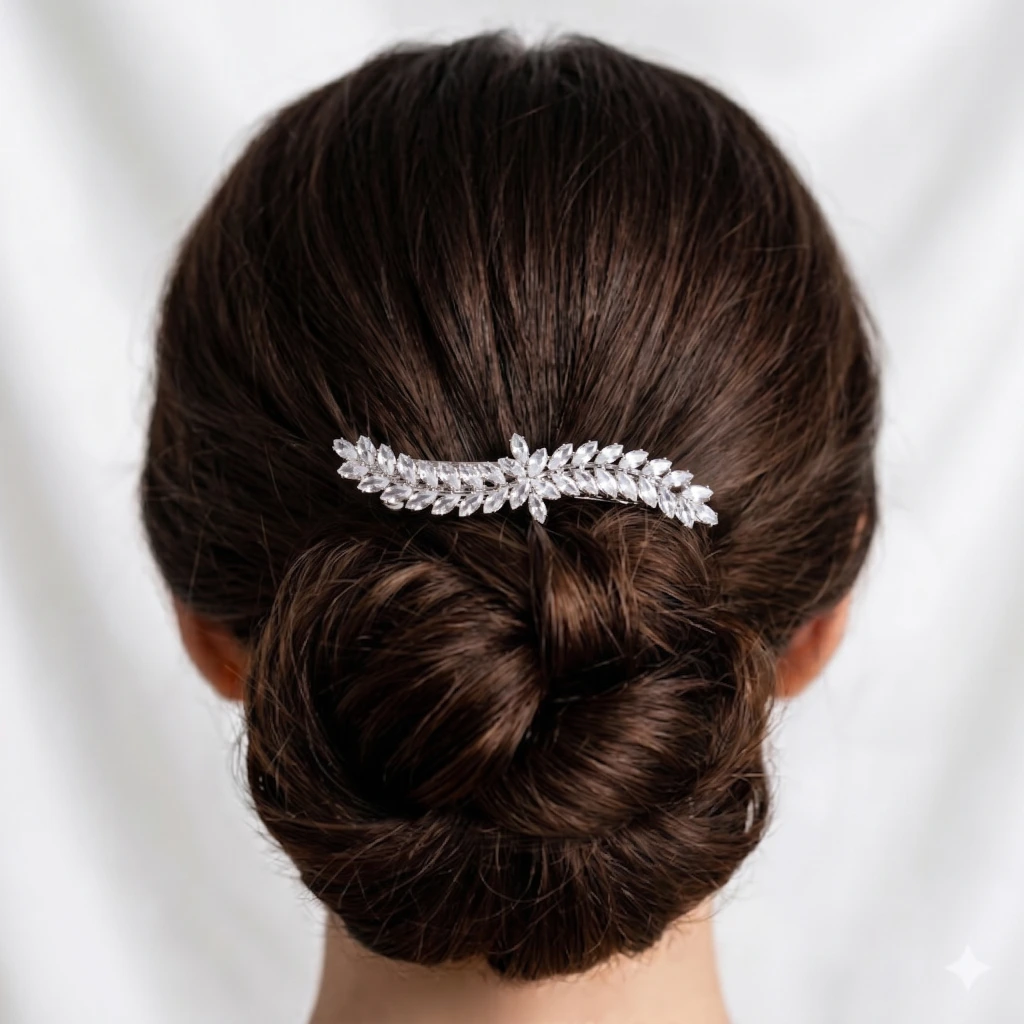 QDORA Silver Crystal Leaf French Barrette image 1