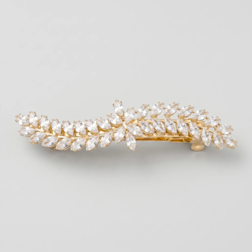 QDORA Gold Crystal Leaf French Barrette