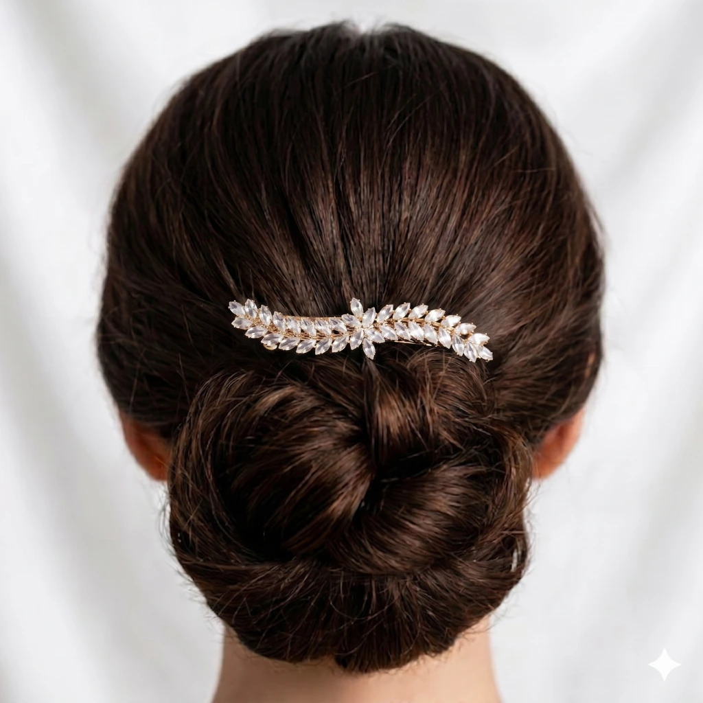QDORA Gold Crystal Leaf French Barrette image 2