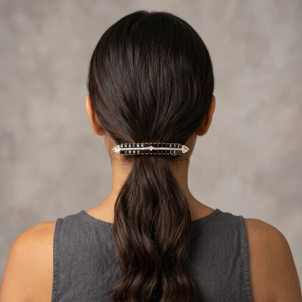 QDORA Gold Black Stone Geometric French Barrette image 2