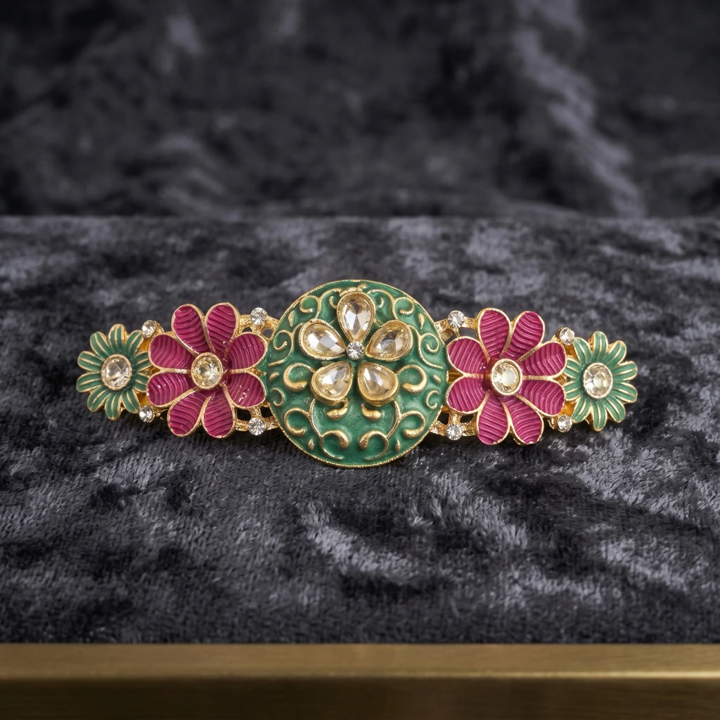 QDORA Green Floral Enamel Barrette image 1