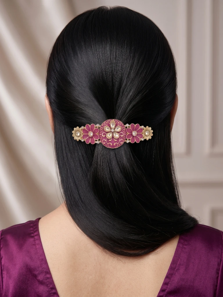 QDORA Purple Floral Enamel Barrette image 2