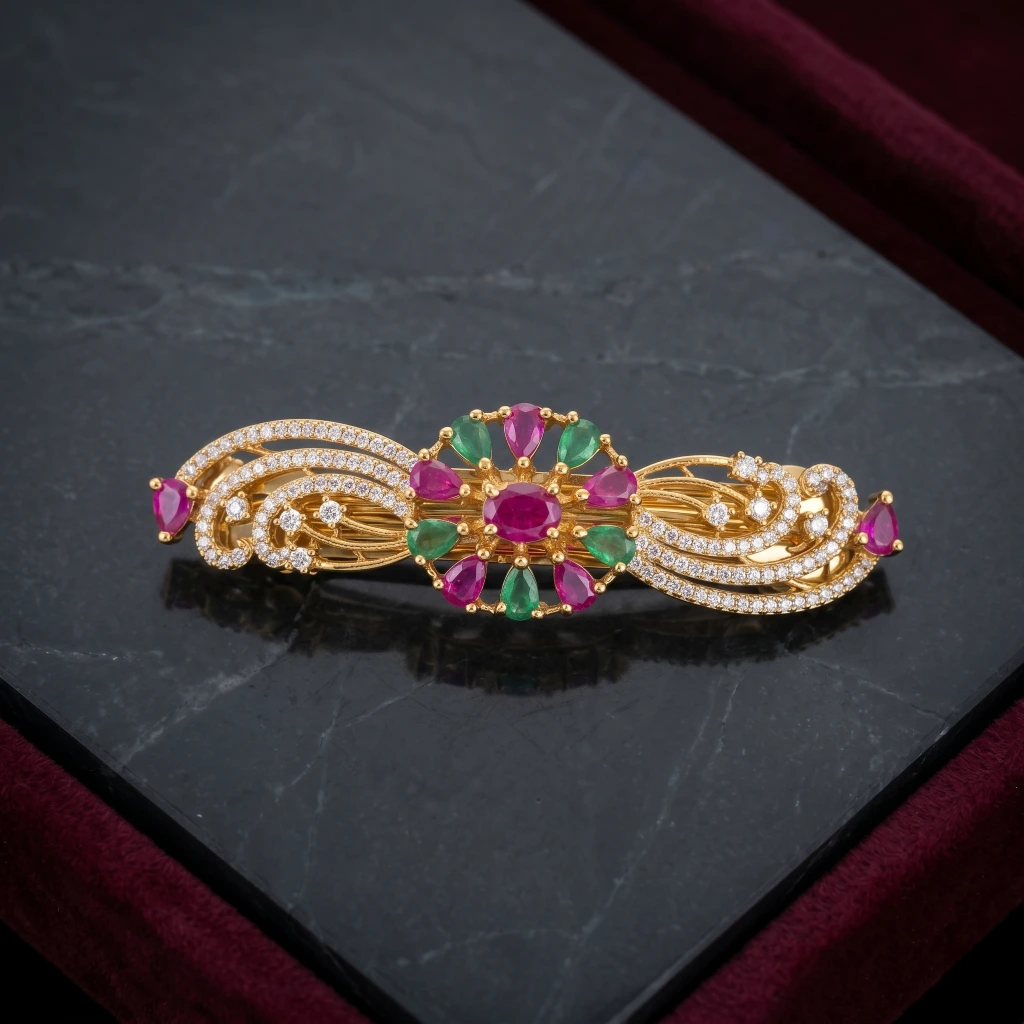 QDORA Gold Ruby Emerald Crystal Barrette