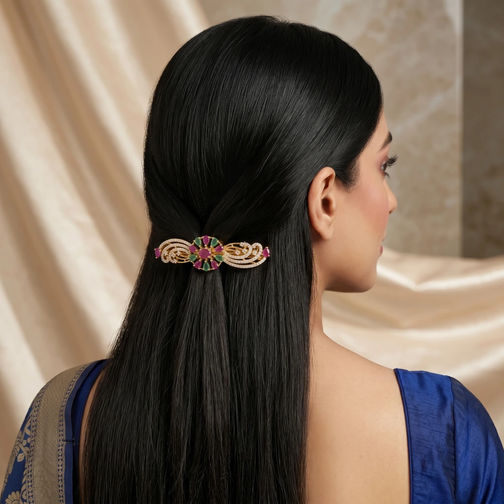 QDORA Gold Ruby Emerald Crystal Barrette image 3
