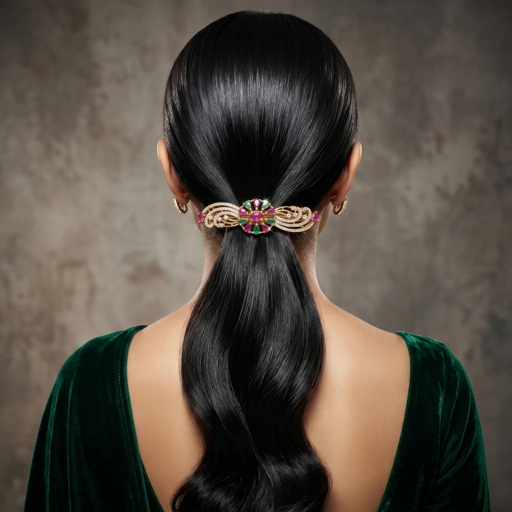 QDORA Gold Ruby Emerald Crystal Barrette image 2