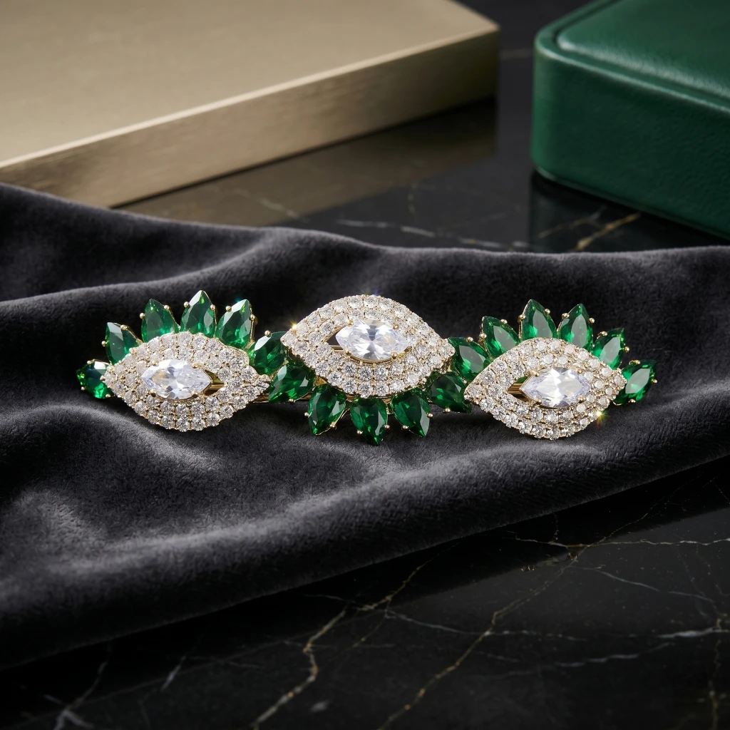 QDORA Gold Emerald Crystal Barrette