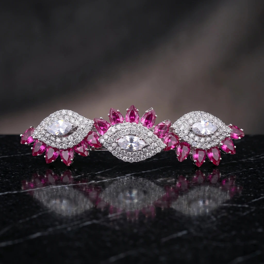 QDORA Silver Ruby Crystal Barrette image 2