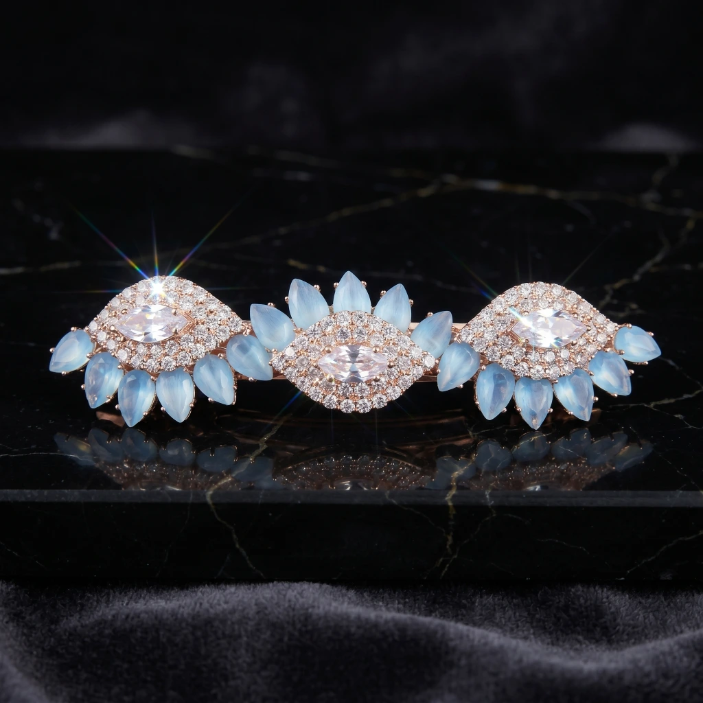 QDORA Rose Gold Blue Crystal Barrette image 1