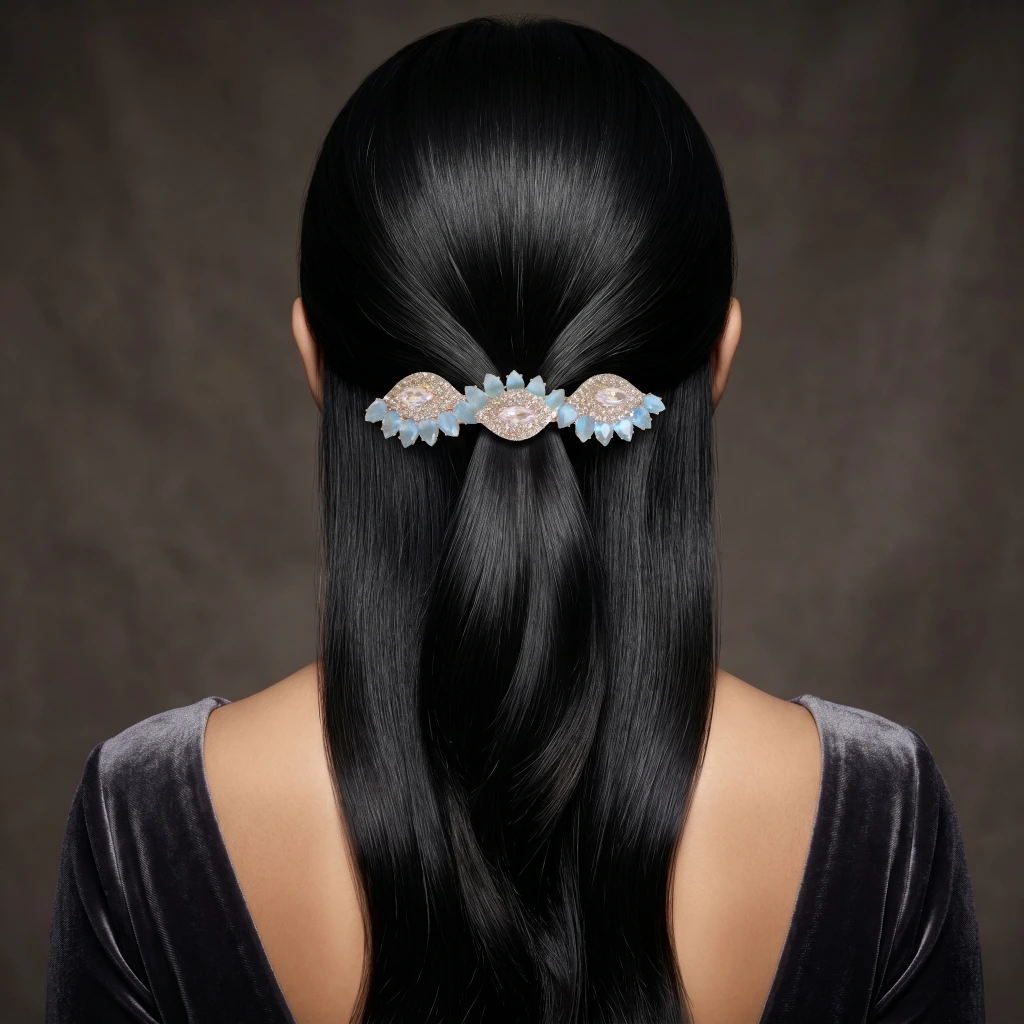 QDORA Rose Gold Blue Crystal Barrette image 2