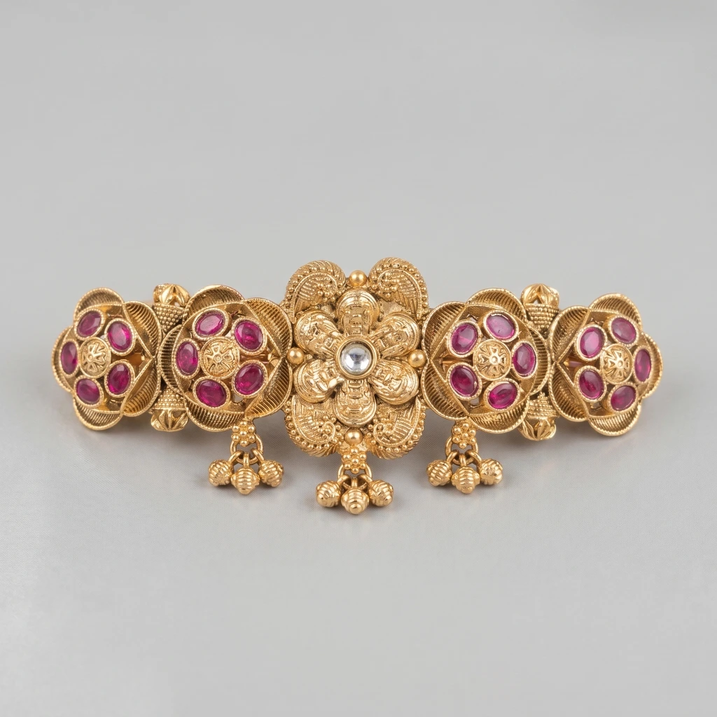 QDORA Gold Ruby Antique Temple Barrette