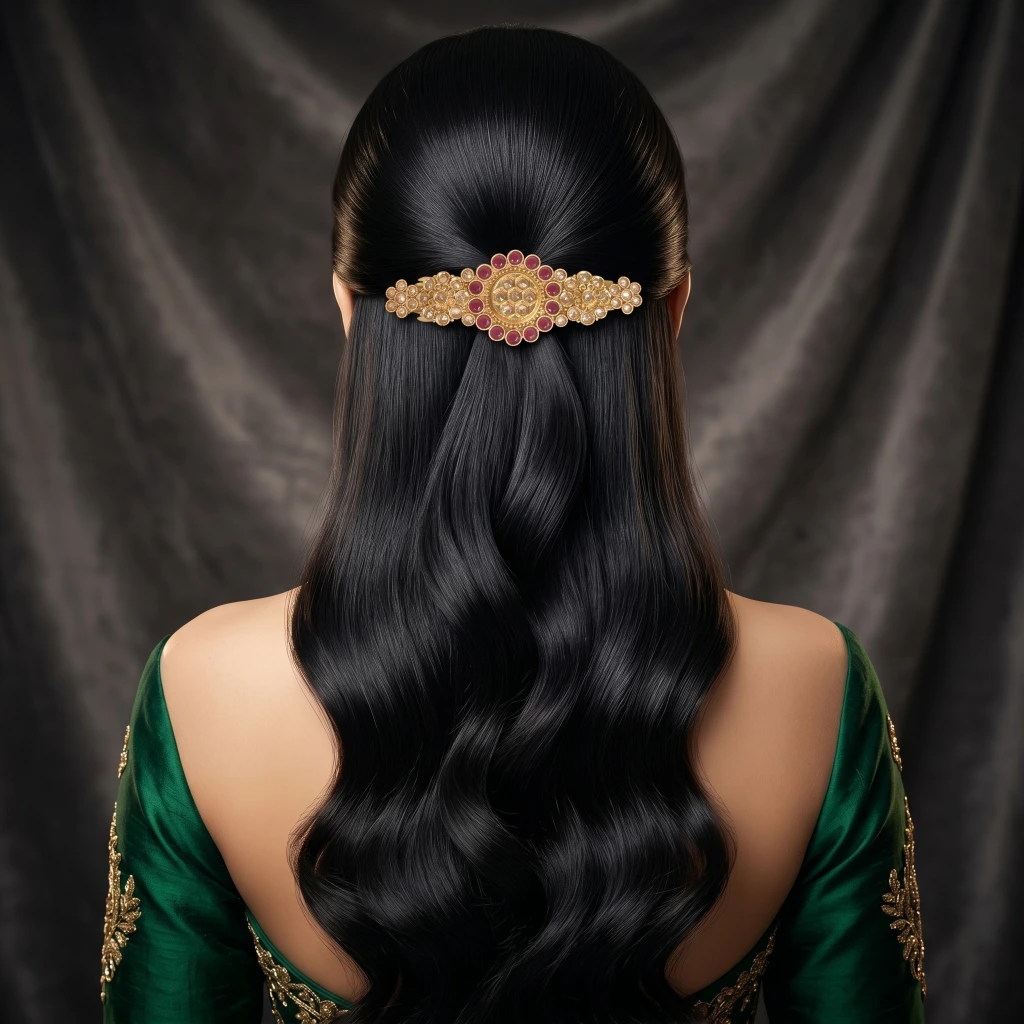 QDORA Gold Ruby Kundan Work Barrette image 2