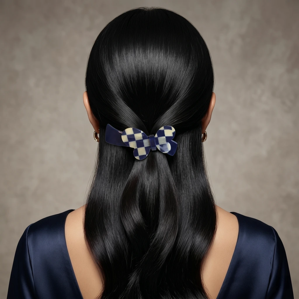 QDORA Blue Checkered Butterfly French Barrette image 3