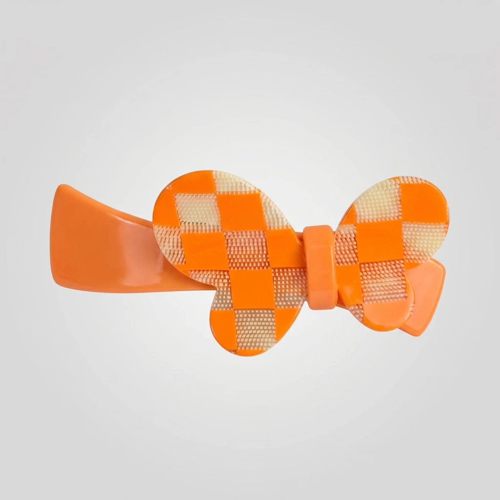 QDORA Orange Checkered Butterfly French Barrette image 2