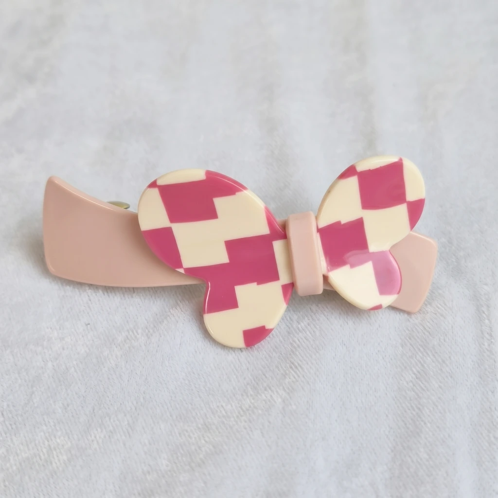 QDORA Magenta Checkered Butterfly French Barrette image 1