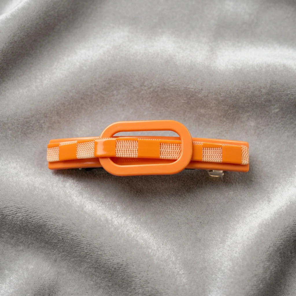 QDORA Orange Checkered Oval French Barrette image 2