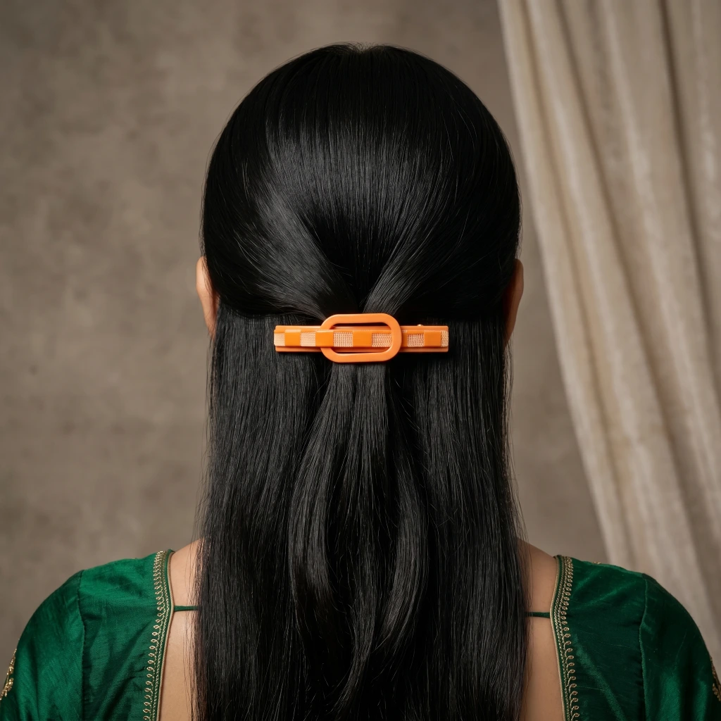 QDORA Orange Checkered Oval French Barrette image 1