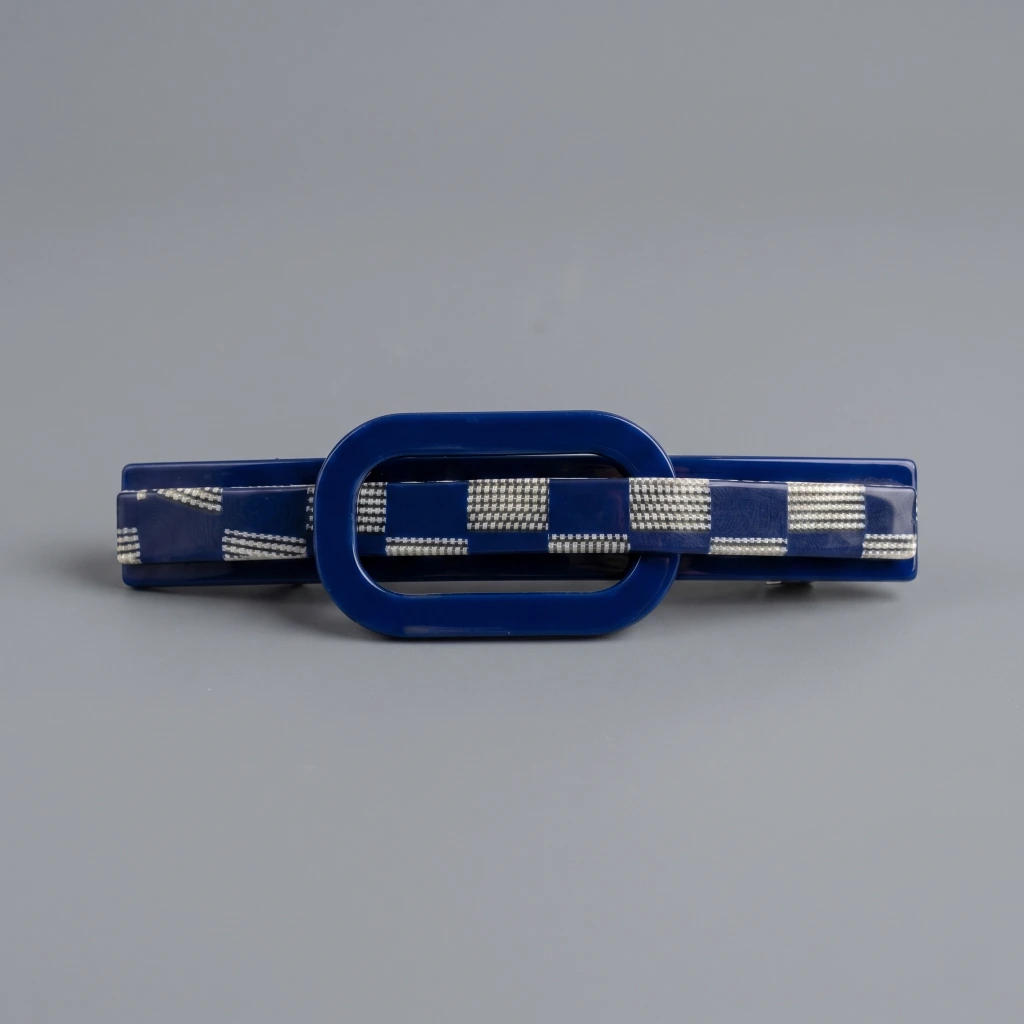 QDORA Blue Checkered Oval French Barrette