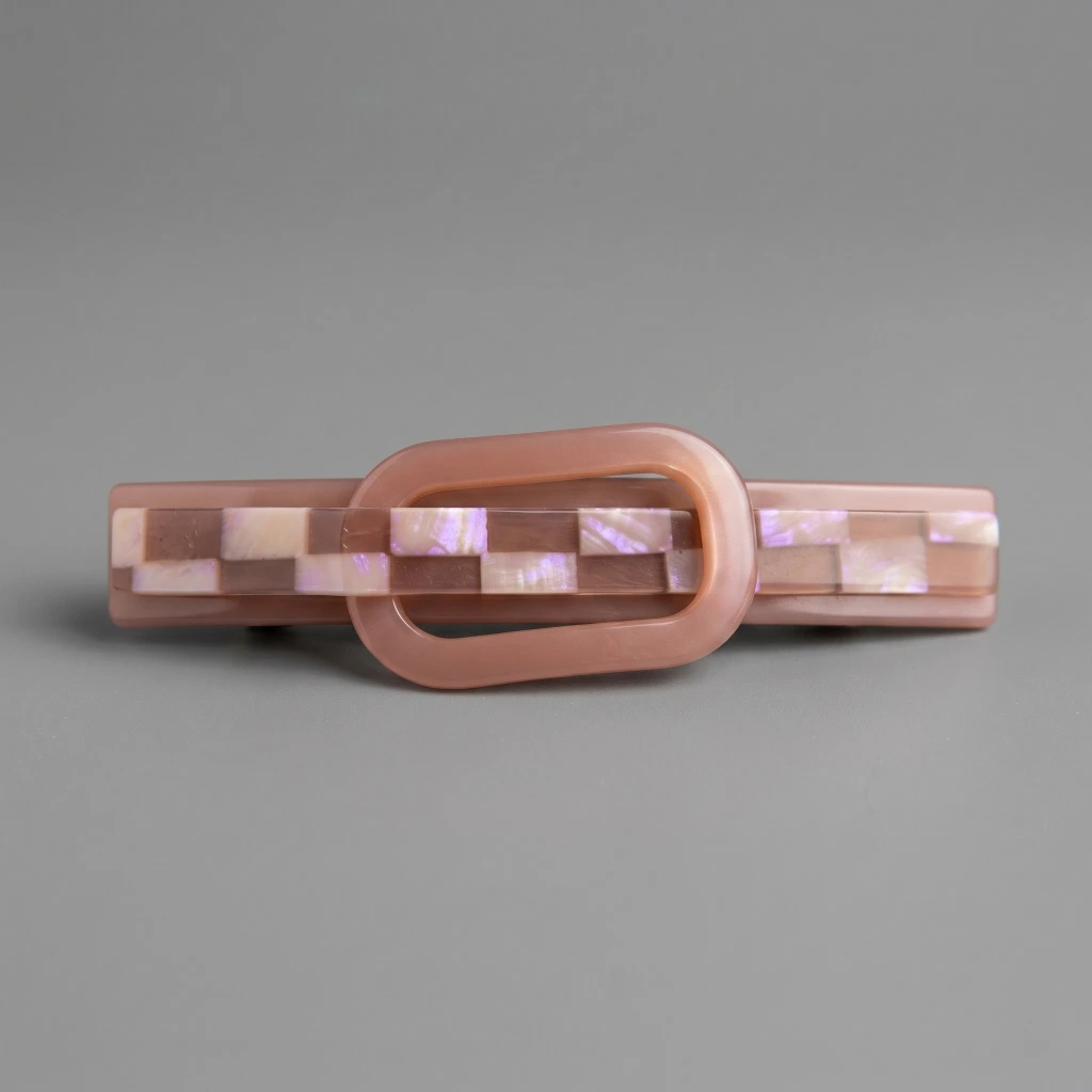 QDORA Pearl Pink Geometric Checkered Hair Barrette image 1