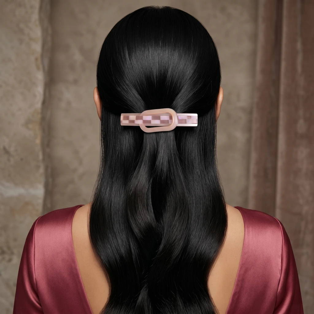 QDORA Pearl Pink Geometric Checkered Hair Barrette image 2