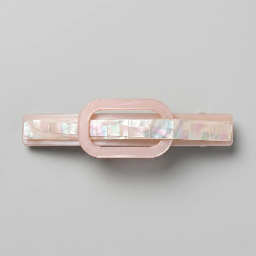 QDORA Mother of Pearl Pink Oval Geometric Hair Barrette image 2