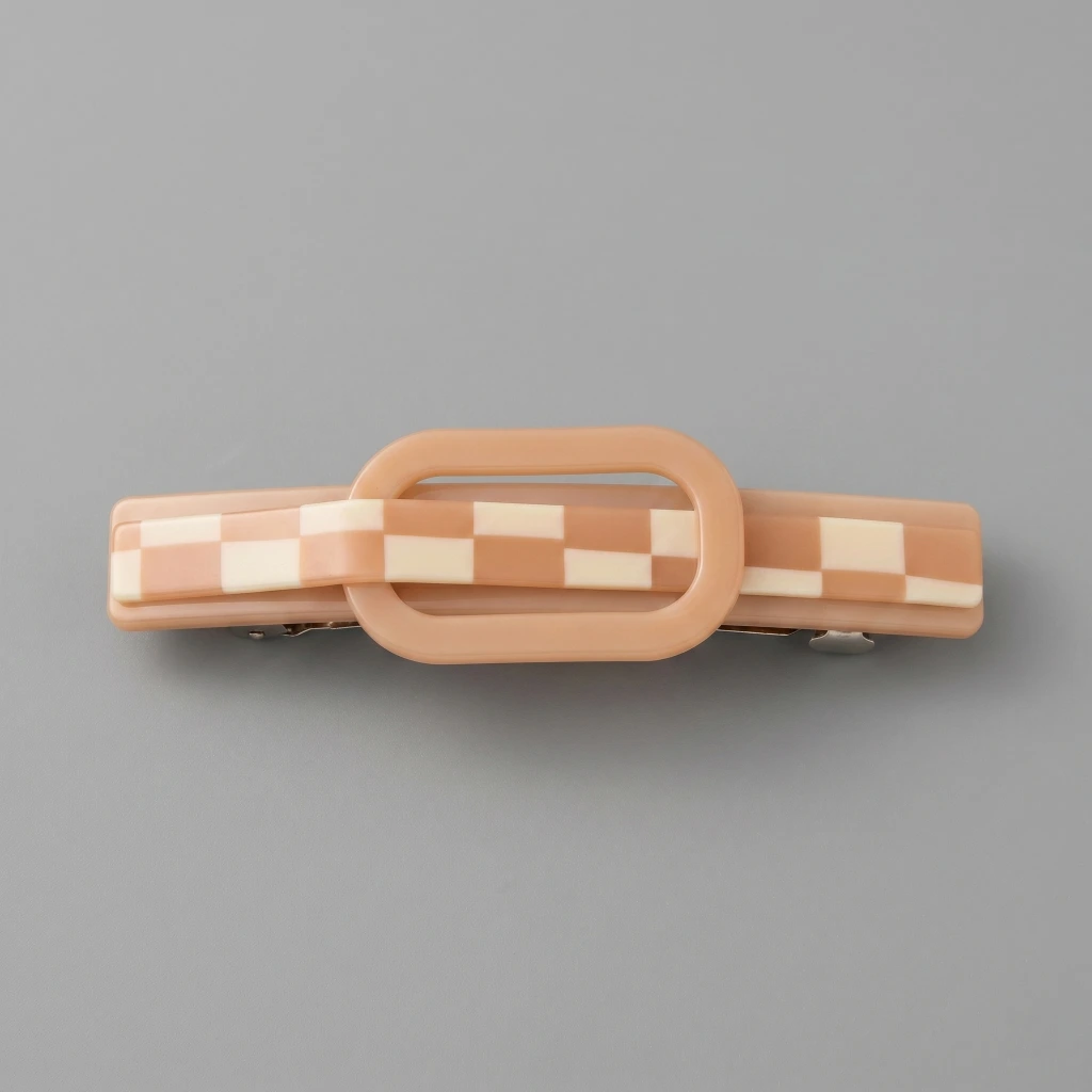 QDORA Beige Checkered Oval French Barrette image 2