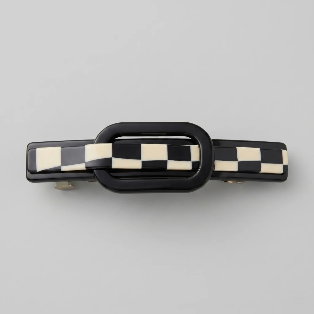 QDORA Black Checkered Oval French Barrette image 2