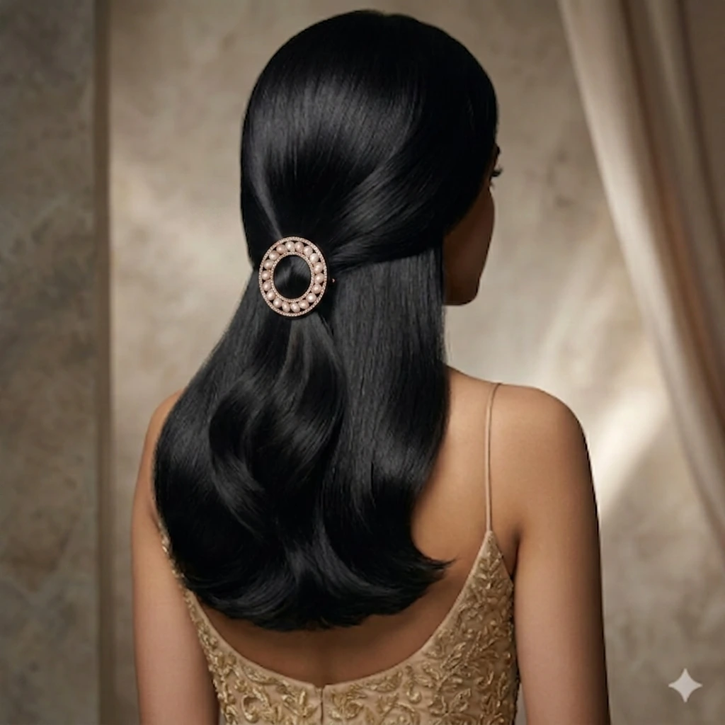 QDORA Rose Gold Crystal Round French Barrette image 4