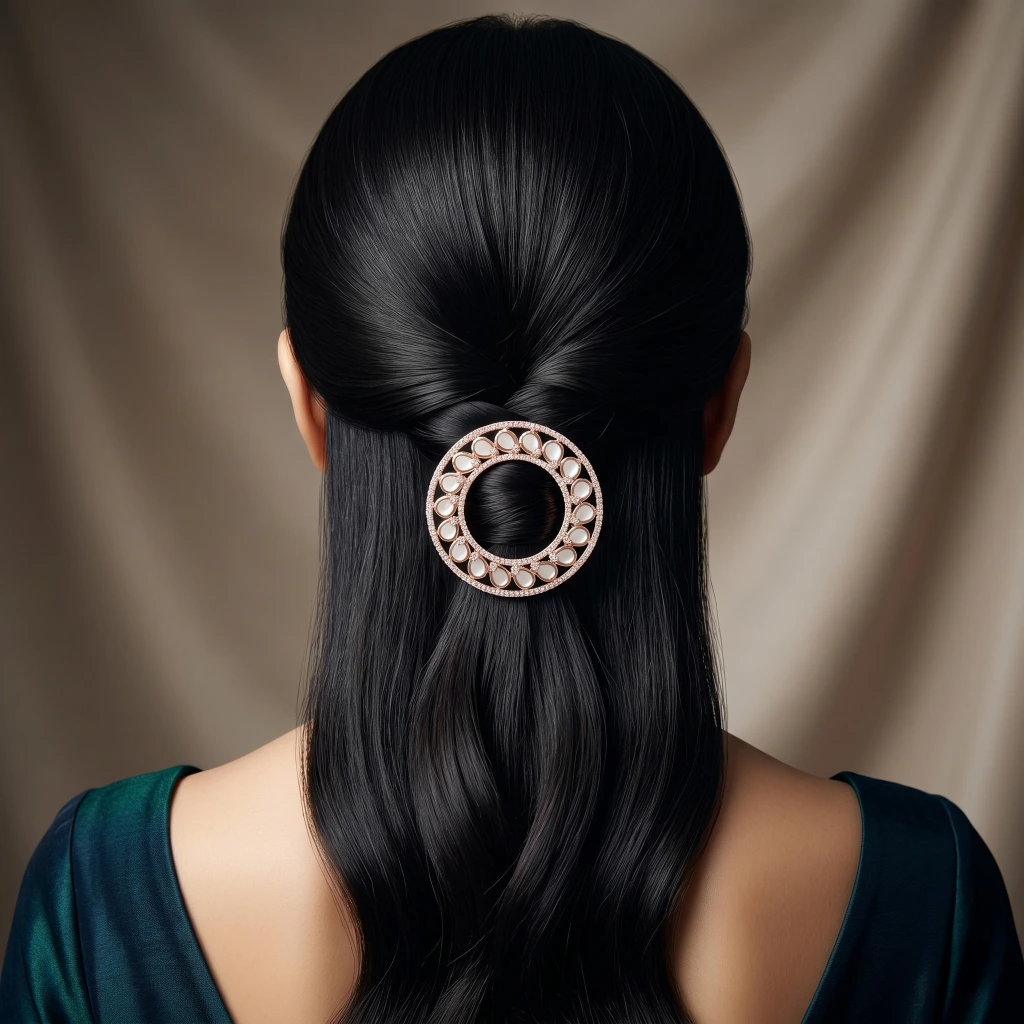 QDORA Rose Gold Crystal Round French Barrette image 1