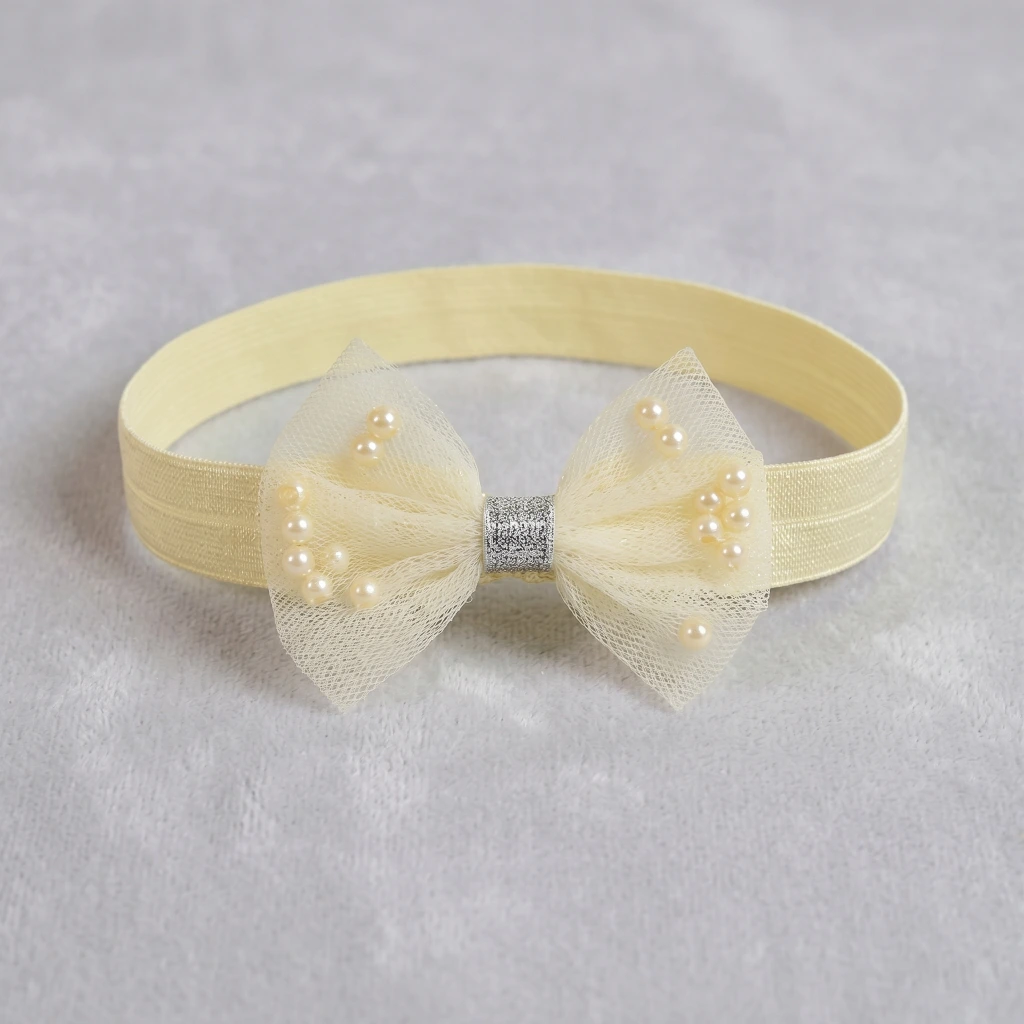 QDORA Yellow Pearl Bow Elastic Hair Band image 2