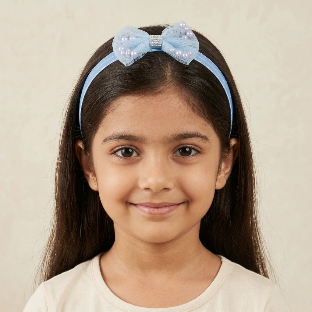QDORA Blue Net Bow Elastic Hair Band image 2