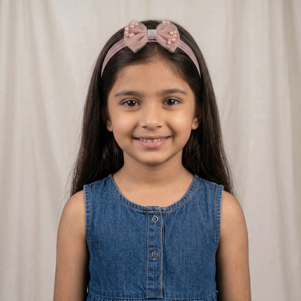 QDORA Pink Pearl Bow Elastic Hair Band image 3