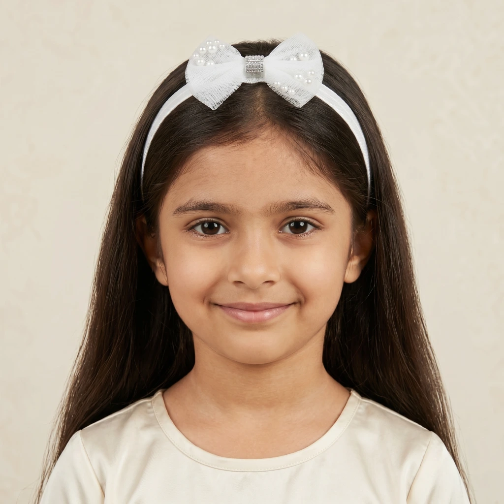 QDORA White Net Bow Elastic Hair Band image 1