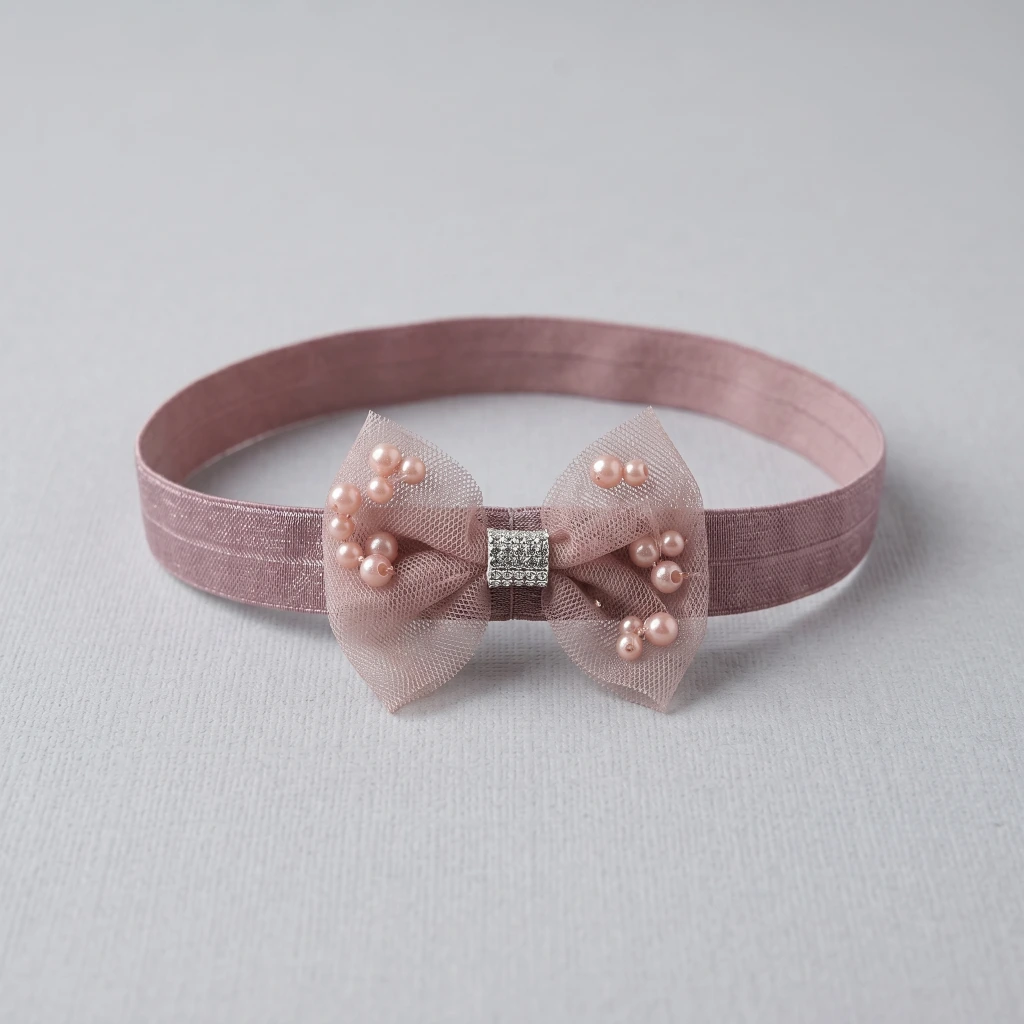 QDORA Pink Pearl Bow Elastic Hair Band image 2