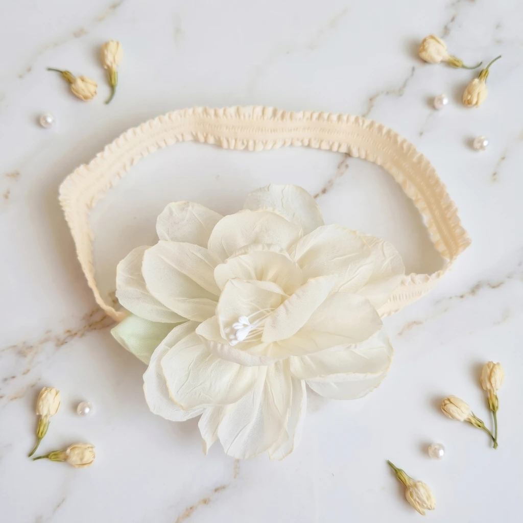 QDORA Cream Flower Elastic Headband image 2