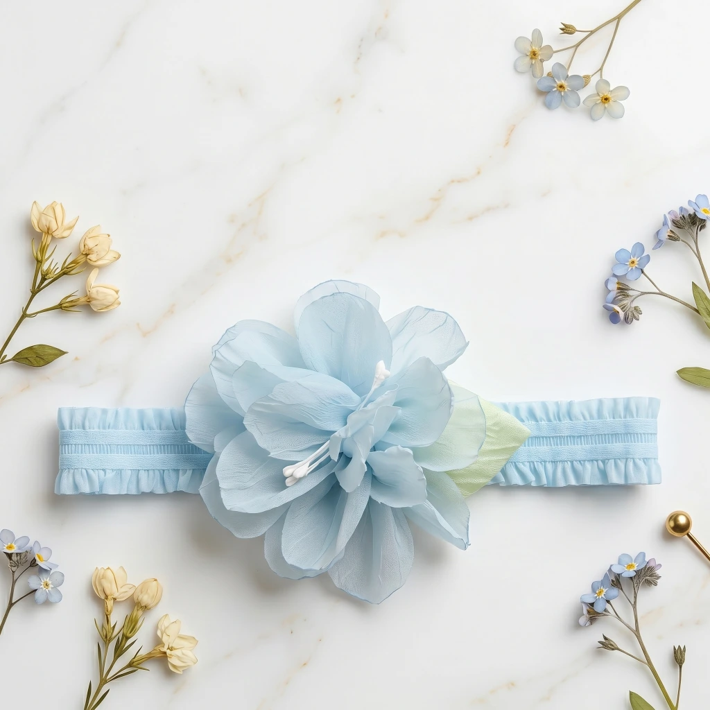 QDORA Blue Floral Fabric Elastic Headband image 2