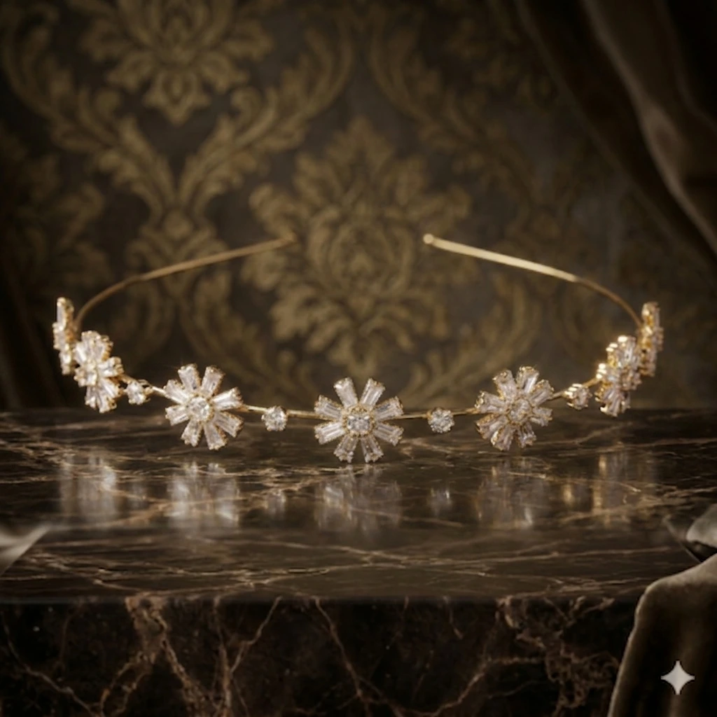 QDORA Gold Floral Crystal Metal Headband image 3