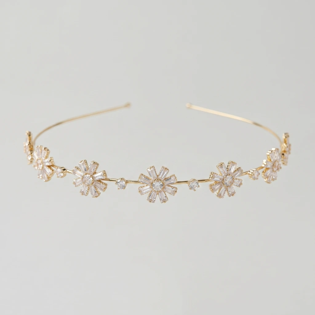 QDORA Gold Floral Crystal Metal Headband image 2