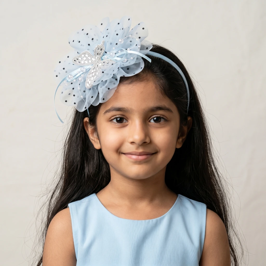 QDORA Blue Polka Dot Flower Fabric Headband image 2