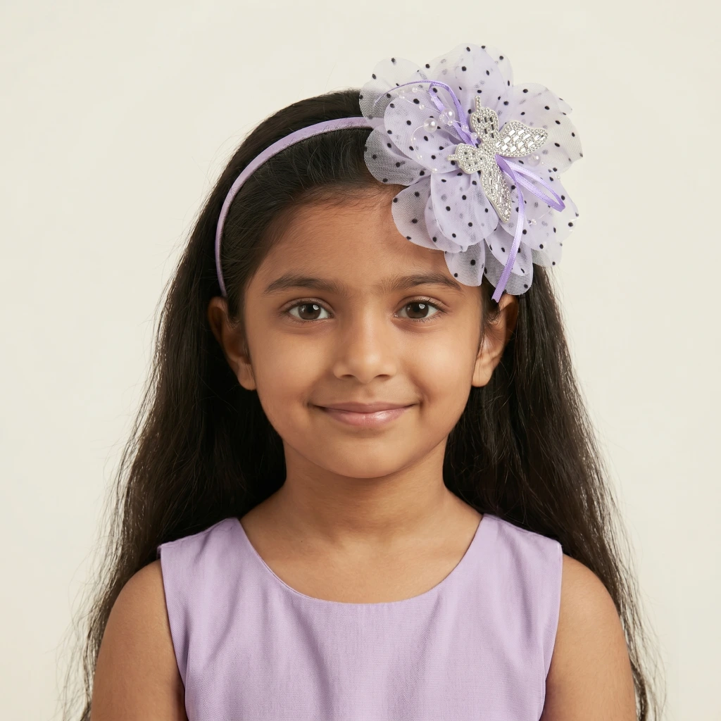QDORA Purple Polka Dot Flower Fabric Headband image 2