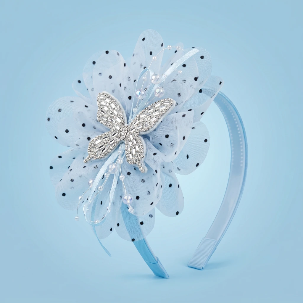 QDORA Blue Polka Dot Flower Fabric Headband