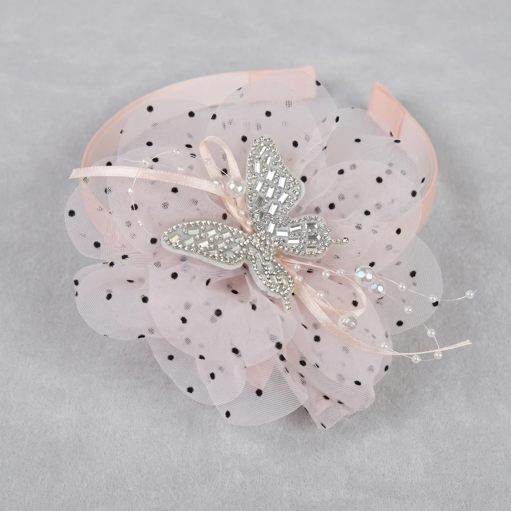 QDORA Pink Polka Dot Flower Fabric Headband image 2