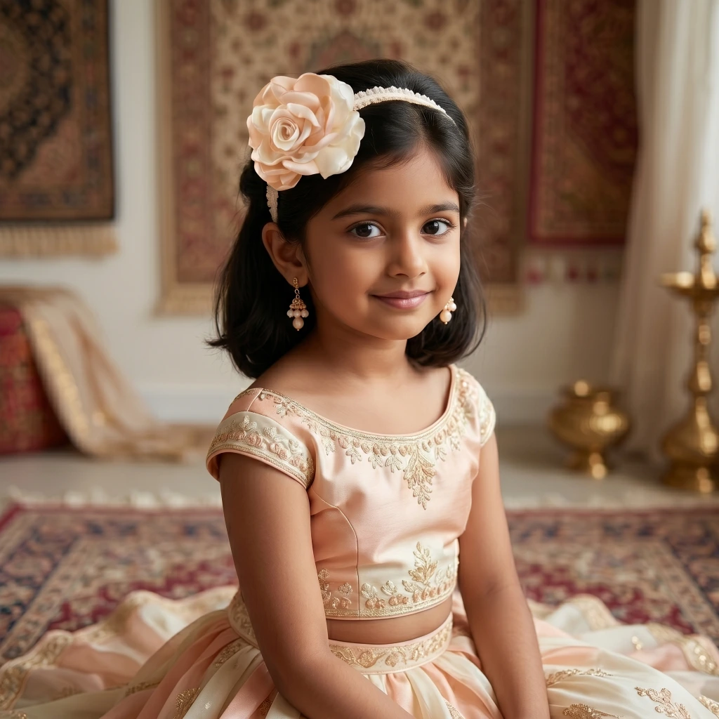 QDORA Peach Satin Flower Elastic Hair Band image 2