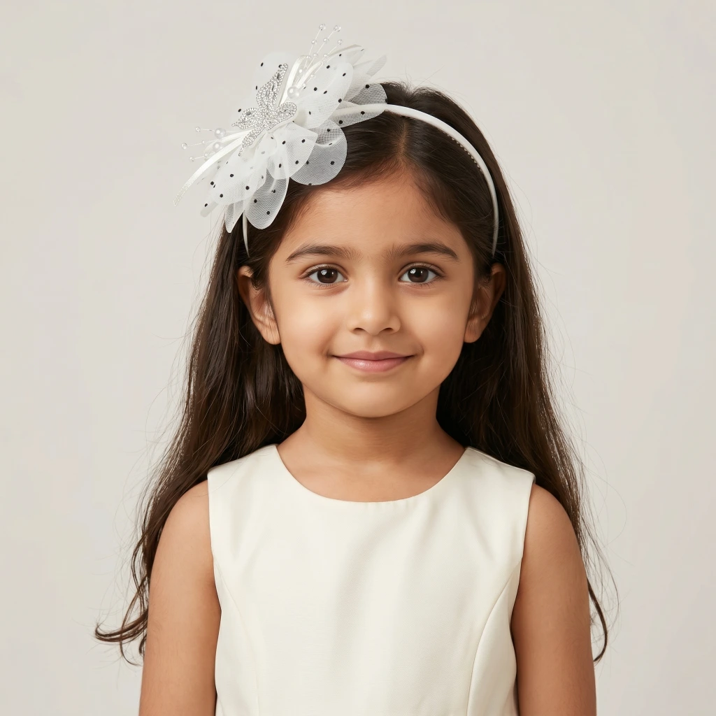QDORA White Polka Dot Flower Fabric Headband image 2