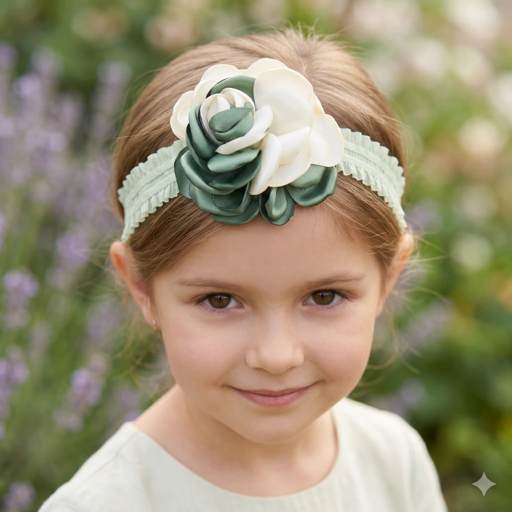 QDORA Green Floral Fabric Elastic Headband image 2