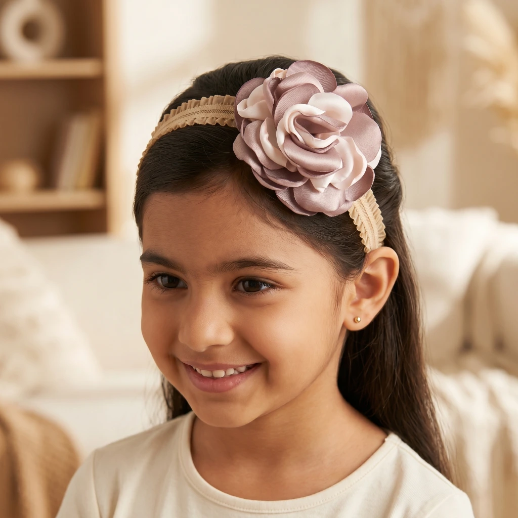 QDORA Beige Floral Fabric Elastic Headband image 2