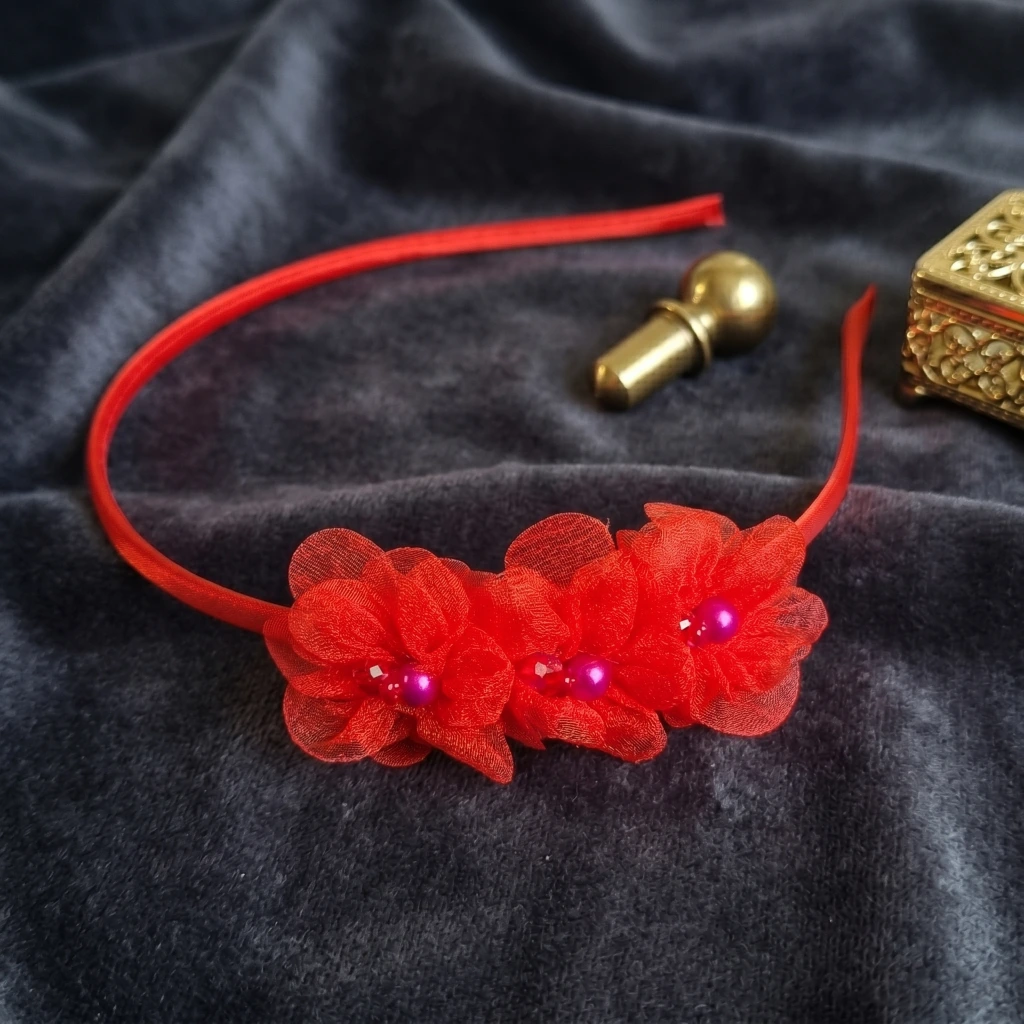 QDORA Red Fabric Flower Embellished Headband image 2