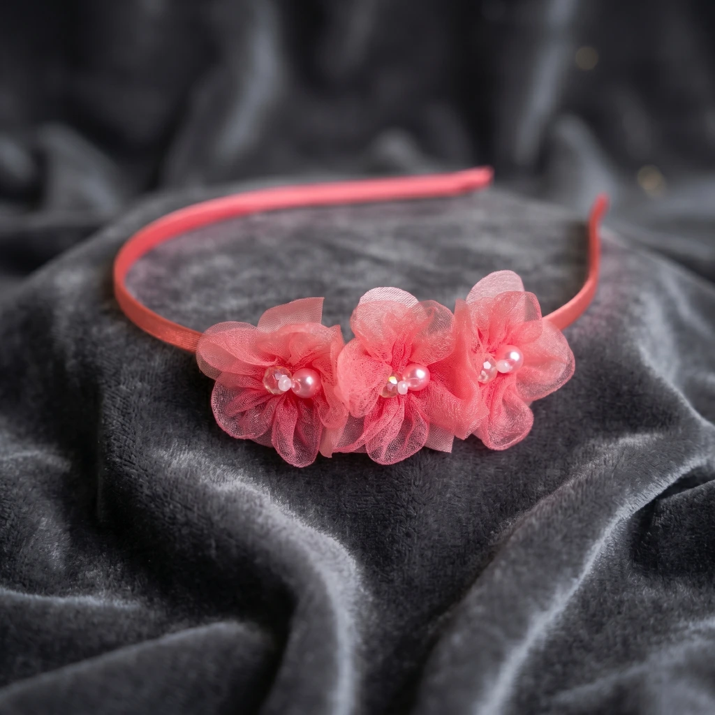 QDORA Pink Pearl Flower Embellished Headband image 2