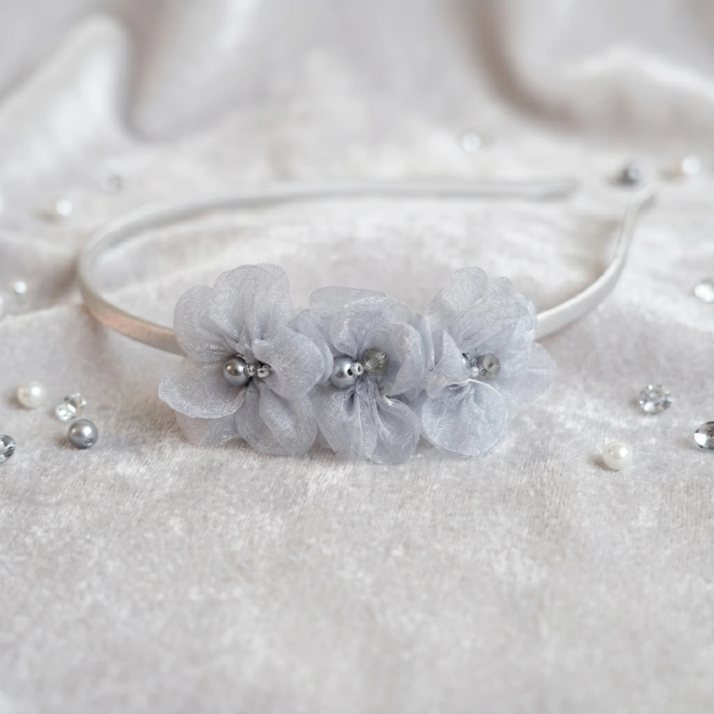 QDORA Grey Pearl Flower Embellished Headband image 2