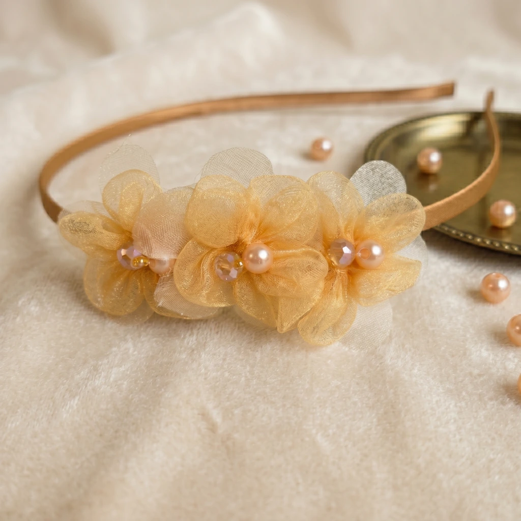 QDORA Gold Pearl Flower Embellished Headband image 2